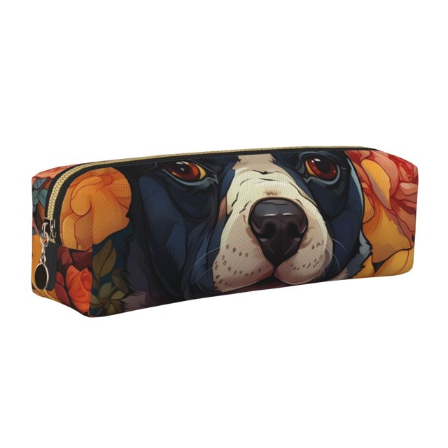 Balery Cute Colorful Flower French Bulldog Estuche de Lápices de Cuero Impreso, Estuche para Suministros de Arte, Estuche de Lápices con Cremallera, Estuche de Almacenamiento de Papelería