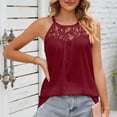 thumbnail image 4 of Top de mujer con cuello redondo, blusa sin mangas, camisa de busto fruncido, empalme de encaje, Top de color puro, rojo vino S, 4 of 8