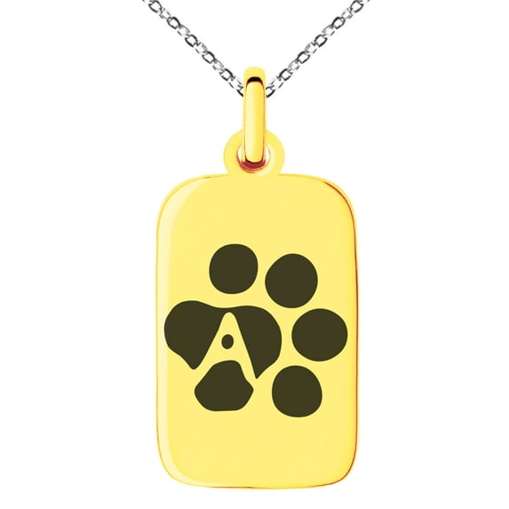 Stainless Steel Letter A Initial Cat Dog Paws Monogram Engraved Small Rectangle Dog Tag Charm Pendant Necklace