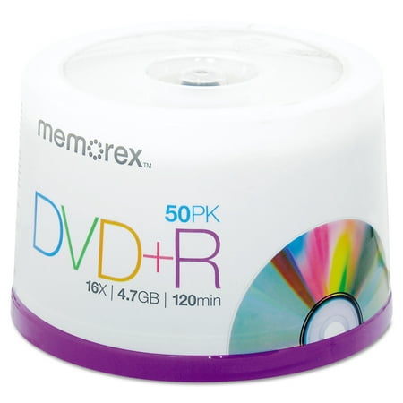 Memorex DVD+R Discs, 4.7GB, 16x, Spindle, Silver, 50/Pack