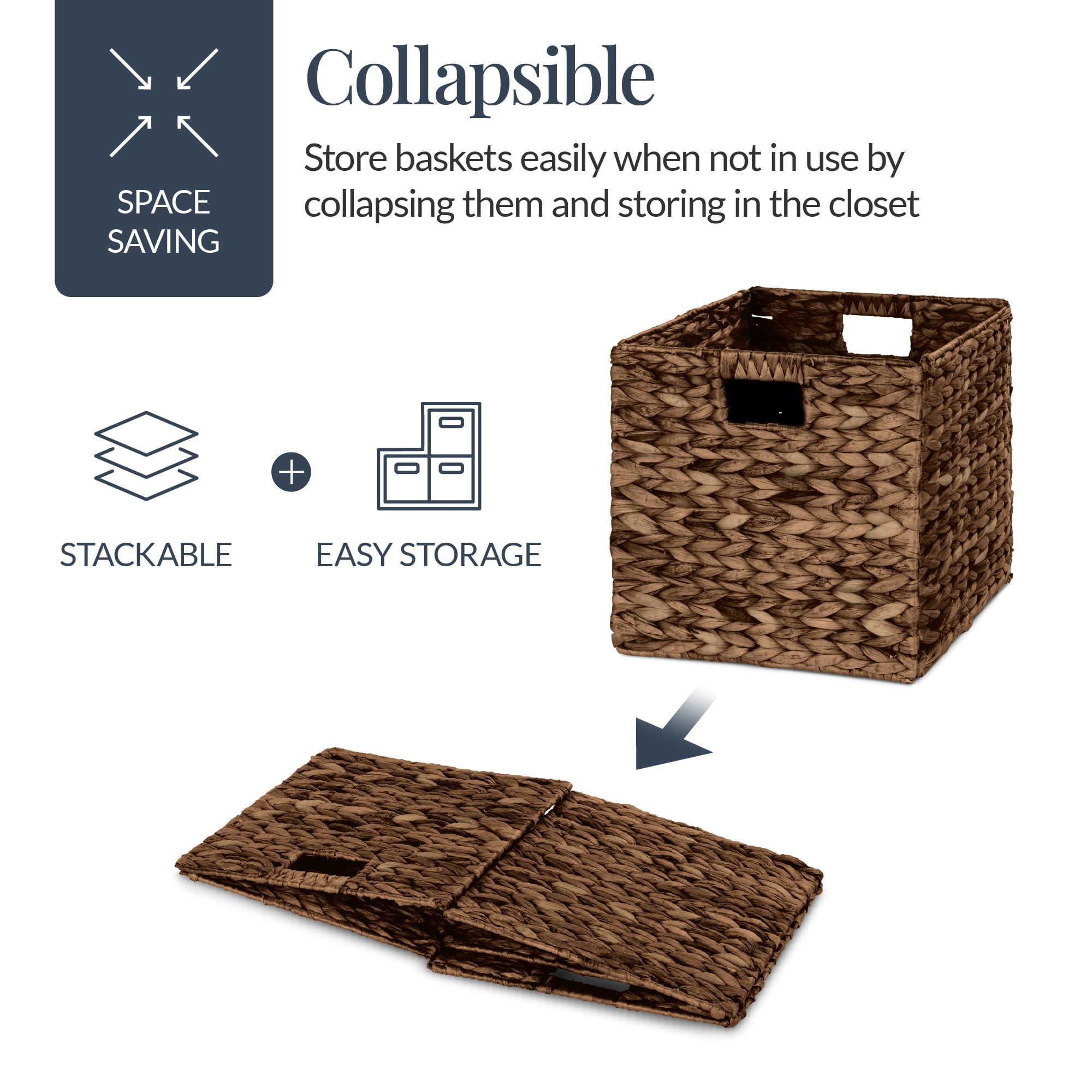 Best Choice Products 12x12in Hyacinth Baskets, Set of 5 Multipurpose Collapsible Organizers w/ Inserts - Brown
