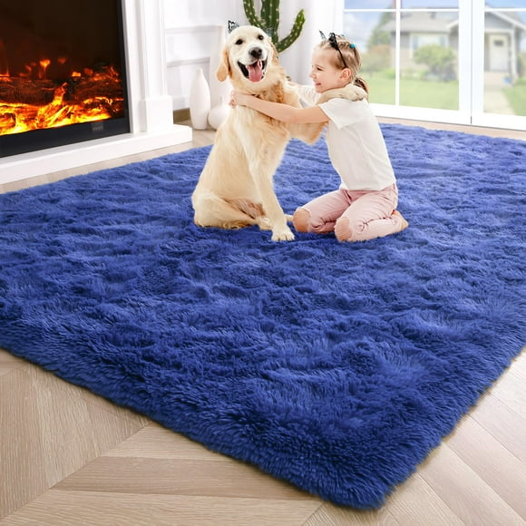 Alfombra de área Noahas azul marino esponjosa 4x6 para dormitorio y sala