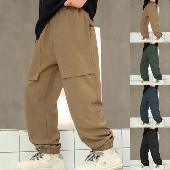 Boys Slacks Boys Outdoor Hiking Pants Windproof with Reinforced Knees Pocket Cargo Design Black 8-9 Years