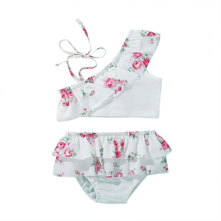 

Honeeladyy Clearance under 10$ Toddler Girls Kids Swimsuit Sling Flower Leopard Print Beach Bathing Ruffle Bikini Two-piece Suit