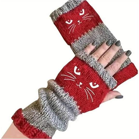 Cat Fingerless Gloves,Cat Splicing Knitted Gloves Warm Glove Fashion,Women’s Knitted Fingerless with Cute Cats
