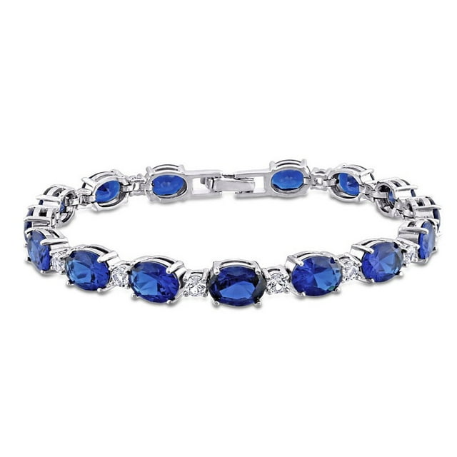 32 Carat (ctw) Lab-Created Blue & White Sapphire Bracelet in Sterling Silver (7 Inches)