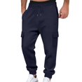 thumbnail image 3 of Men’s Heavyweight Cargo Sweatpants Elastic Waist Baggy Plaid Texture Jogger Trousers Fall Winter, 3 of 7