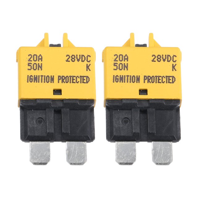 Unique Bargains 2 Pcs Circuit Breaker Blade Style Fuse 20A 28V Manual Resettable for Car Marine Metal Yellow