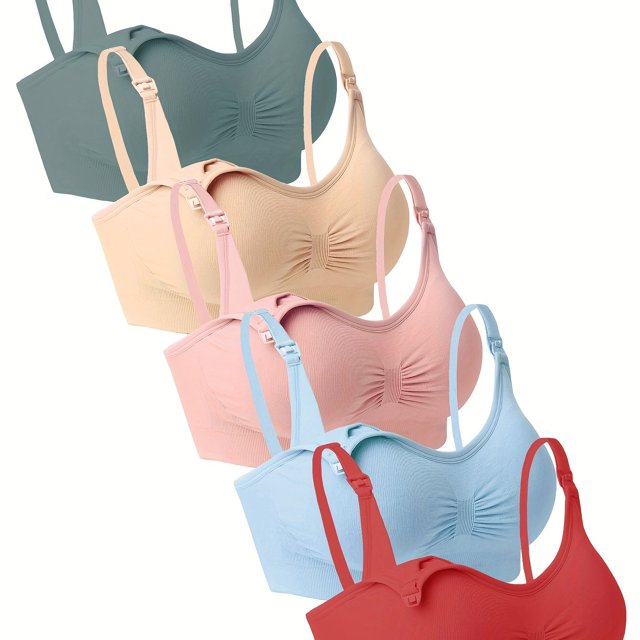 PENGX 5pcs ComfyPlus Maternity Nursing Bras - Supportive Breastfeeding Bras for Daily Comfort with Lace High Stretch and Open Front Button - Perfect for Pregnant and Breastfeeding Mothe