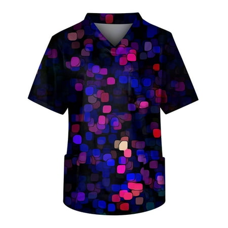 

Umitay Black Scrubs Men s Short Sleeve V Neck Print Chest Pocket Carer Top
