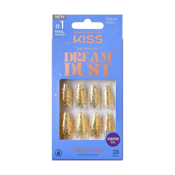 Kit de uñas postizas KISS Dreamdust, listas para usar, esculpidas en gel