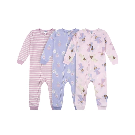 Gerber Baby and Toddler Girl 3pc Footless Blanket Sleepers, Sizes (12 Months - 5T)
