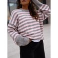 thumbnail image 4 of Women's Oversized Crew Neck Sweater Long Sleeve Knit Pullover Cozy Fall Tops Casual Loose Knitwear Pink M, 4 of 7