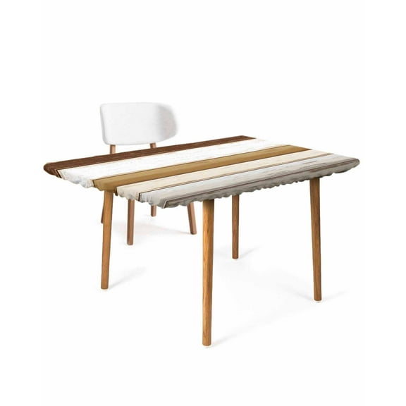 Brown Wood Grain Rectangle Tablecloth, Waterproof Elastic Fitted Table Covers for 4 Foot Tables, 24x50inch Decorative Tablecloths for Picnic, Camping, Outdoor, Vintage Country Geometric Striped