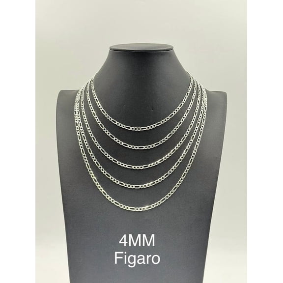 925 Sterling Silver Figaro Chain Necklace 4mm 20" Italy