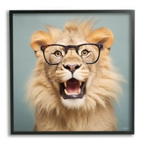 Stupell Industries Roaring Lion in Glasses Animals & Insects Painting Black Framed Art Print Wall Art, 24 x 24