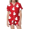 thumbnail image 1 of Ensemble de Pyjama Classique en Satin pour Filles, Imprimé Abeille, Manches Courtes, Haut et Short, Pyjama Rouge Bébé 2 Ans-3 Ans, 1 of 4