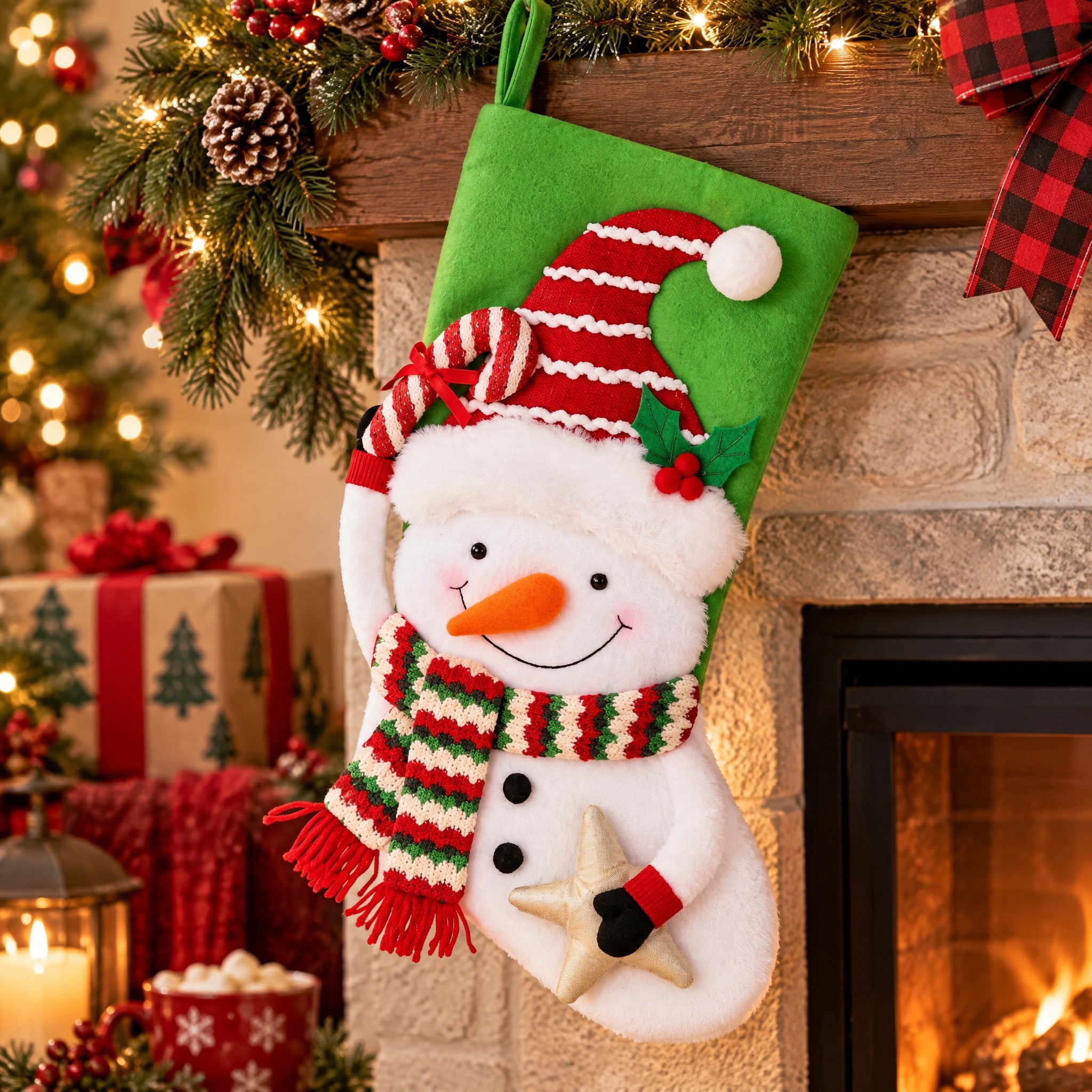 Fleece Snowman Christmas Stocking, Multicolor, 18", by Holiday Time