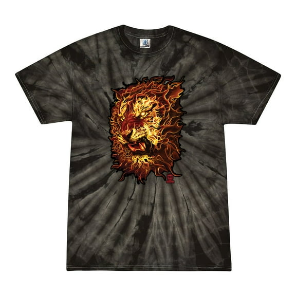 Wild Bobby, Fire Lion Face, Animal Lover, Tie-Dye Tees, Spiral Black, Large