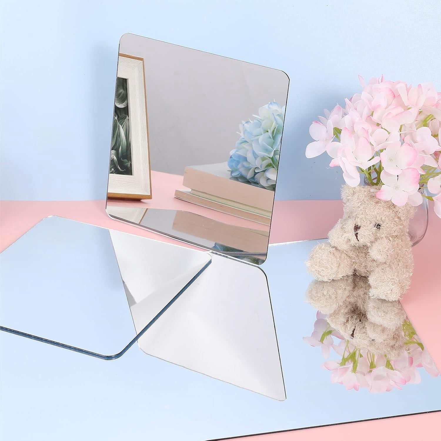 6 Pack Self Adhesive Acrylic Mirror Tiles, 12 x 16 Inch, Flexible Sheets, Frameless Wall Stickers, Non Glass for Bedroom Bathroom Home Decor, 2MM Thick