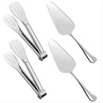 thumbnail image 1 of 4 Piezas de Pinzas de Cocina y Rebanador de Pasteles de Acero Inoxidable con Bordes Dentados para Cocina, Fiestas y Bodas, 1 of 5