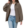 thumbnail image 3 of Women's Sherpa Lined Zip Up Jacket, Plush Fleece Coat with High Neck, Winter Warm Fuzzy Outerwear, Embroidered Hoodie Cardigan, Soft Thermal Long Sleeve Coat, Cozy Loungewear Coffee L, 3 of 10