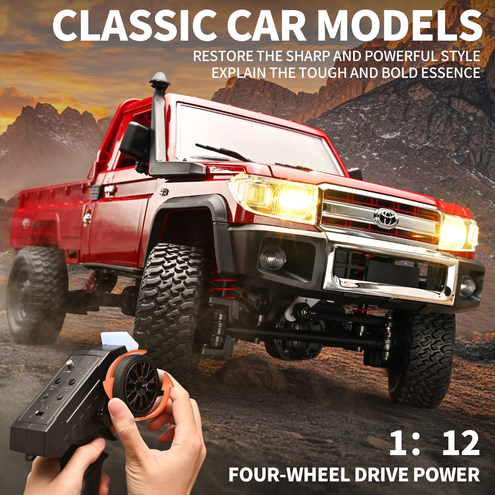 Anmyjuly MN-82 1/12 Toyota Pickup RC Rock Crawler | 2.4GHz 4WD, 2-Speed, 1200mAh | All-Terrain Off-Road Truck for Adults