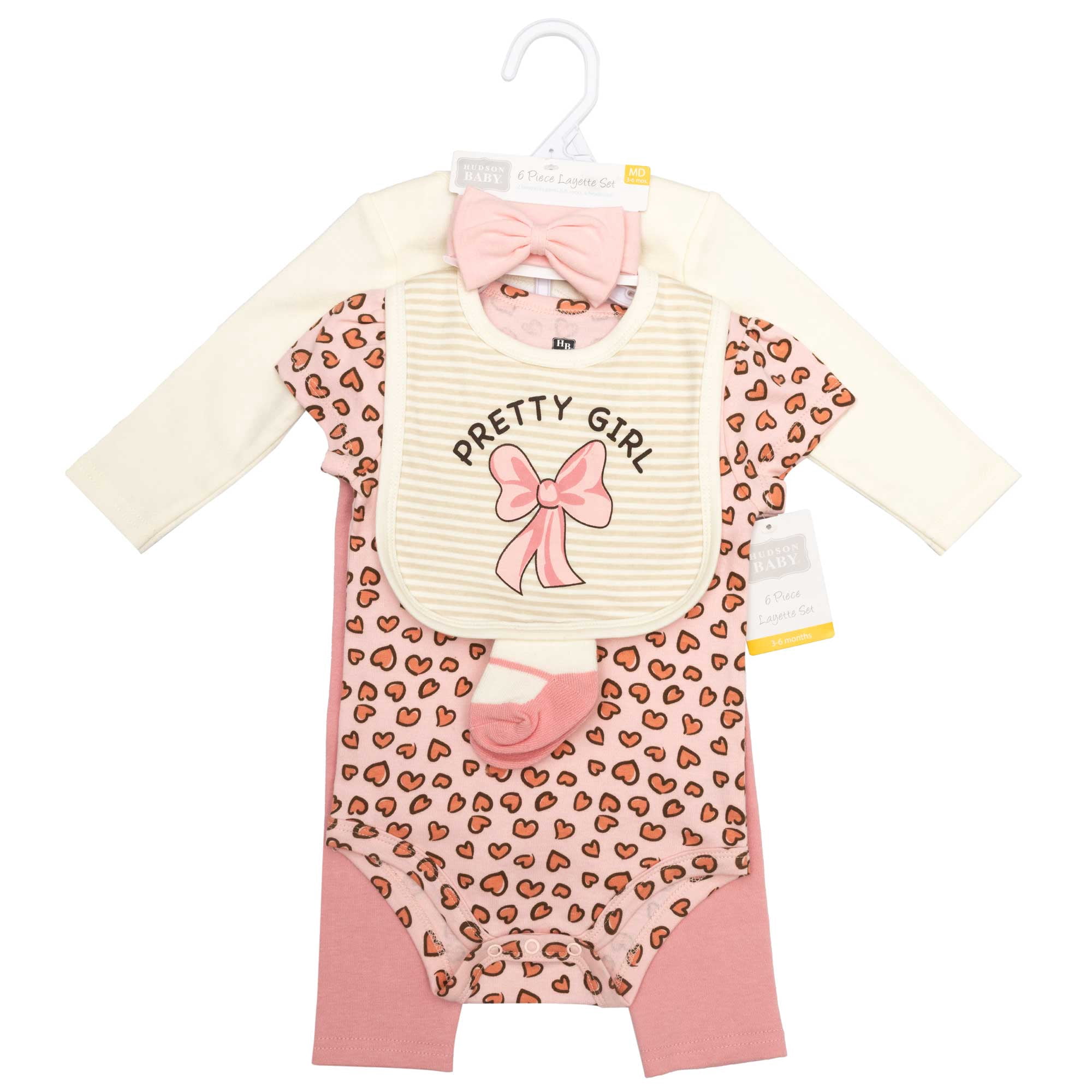 Hudson Baby Infant Girls Cotton Layette Set, Leopard Bow, 9-12 Months