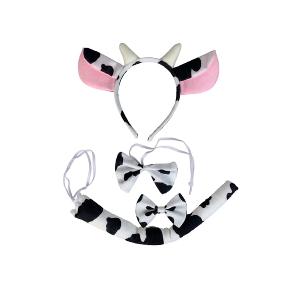 3PCS Cow Costume Accessories Set, Cow Headband, Cow Ears Headband & Cow Print Headband, Halloween Decor for Women & Children