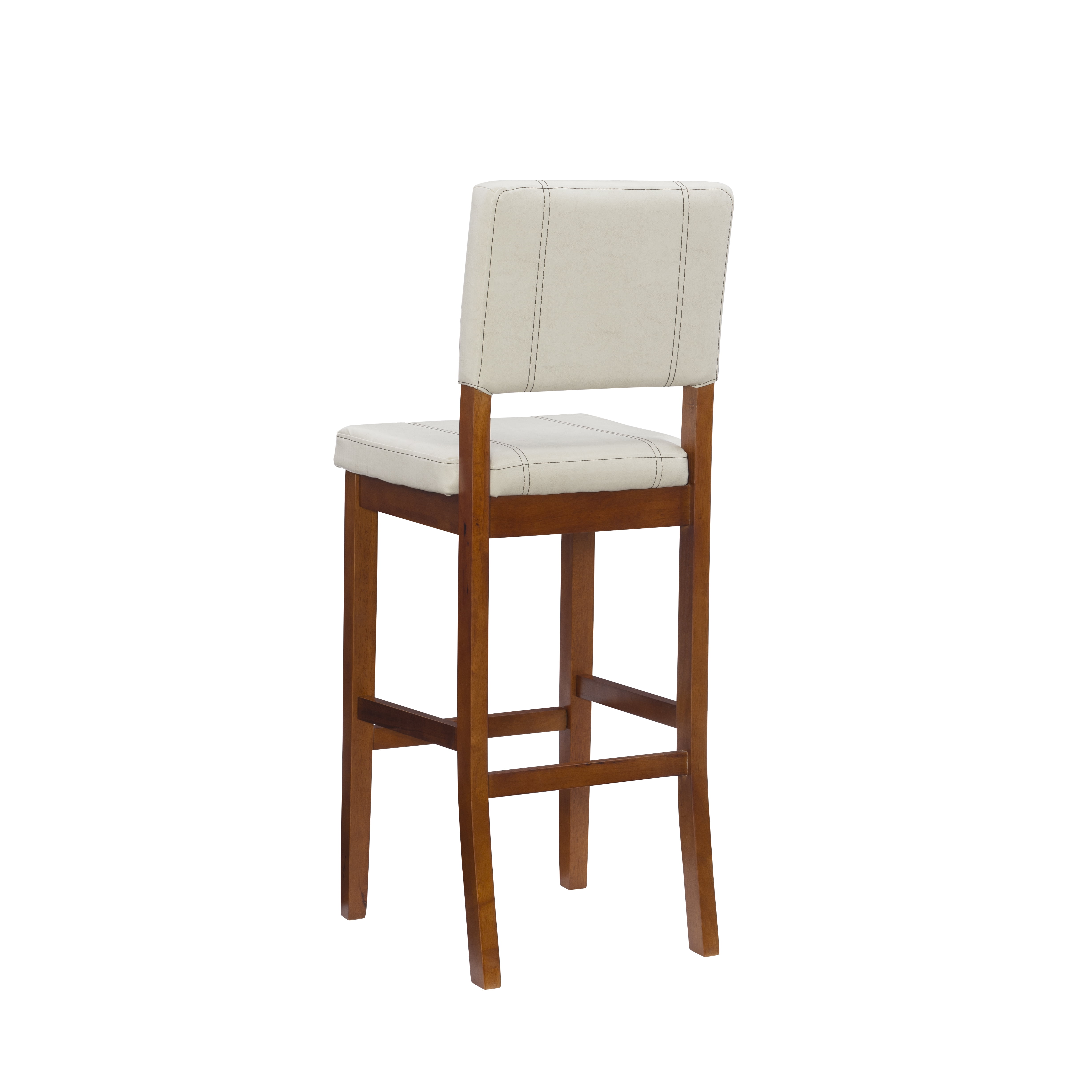 Linon Milano 30" Mid Back Indoor Upholstered Bar Stool, Medium Walnut/Cream Faux Leather