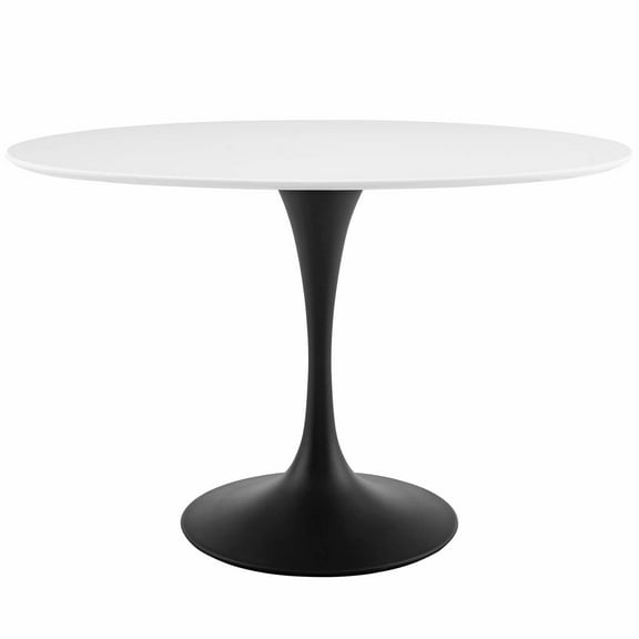 Contemporary Modern Urban Designer Kitchen Room Oval Dining Table, Wood Metal Steel, Black White