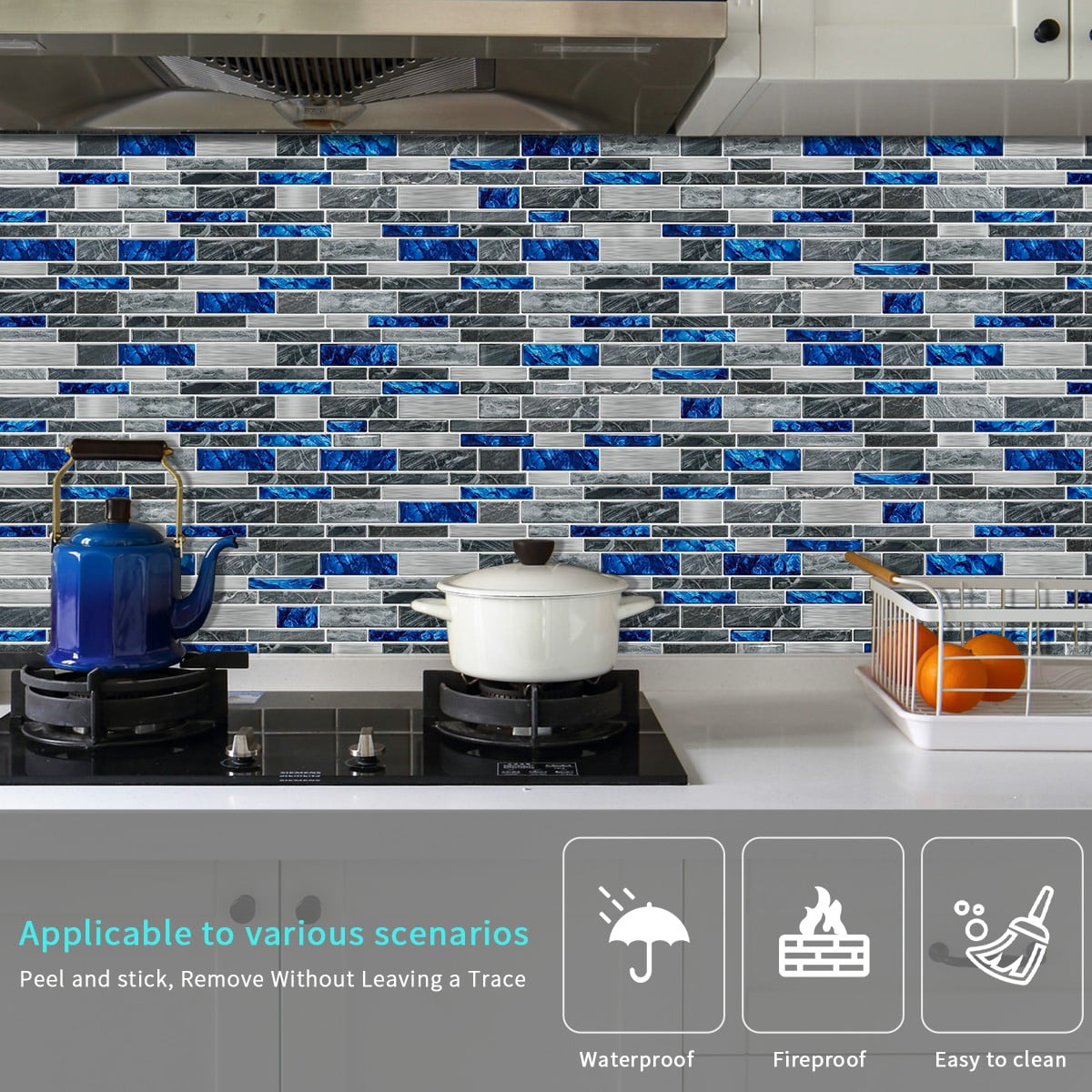 Peel and Stick Backsplash Wall Tiles,Self-Adhesive,Oil Proof,Waterproof, Removable Wall Panels for Kitchen & Bathroom,Modern Design, Easy Install (9.68x4.72 inch,48 Pack)