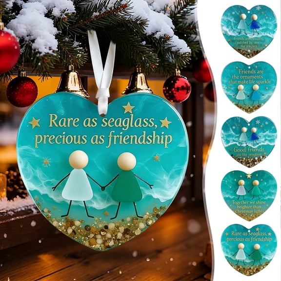 Viflosae Vintage Ornaments Womens Gifts for Birthday Heart-shaped Sea Glass Friendship Decoration Handmade Sea Glass Ornaments Eternal Friendship Heart Souvenir