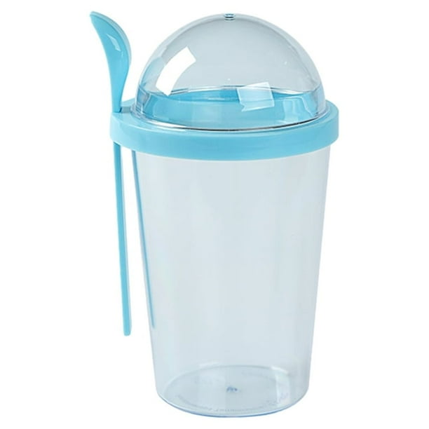 Wosthever Taza de ensalada con tapa de rosca de PP con cuchara - Separación en seco y en húmedo Fácil limpieza Después del desayuno Inodoro Mostrada Cielo azul 500ml