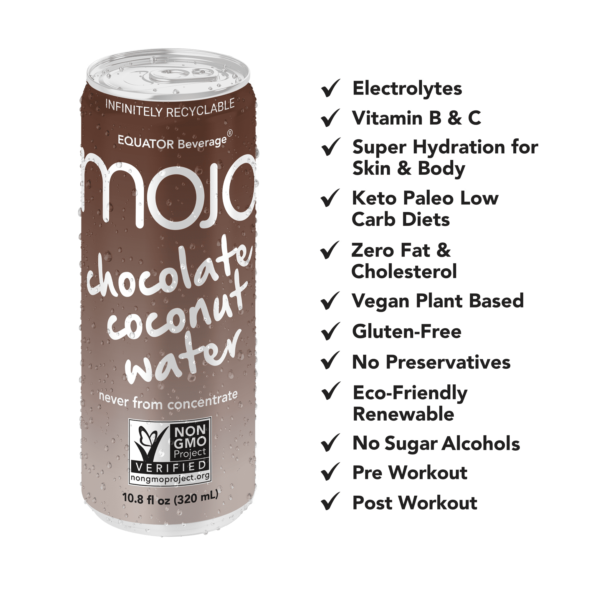 MOJO Chocolate Coconut Water, Hydration, Electrolytes, 10.8 oz, 12 Pack