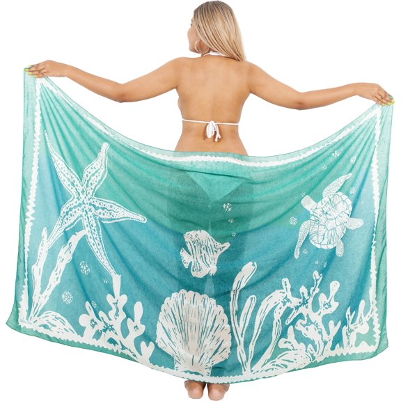HAPPY BAY Women's Beachwear Sarong Coverups Bikini Skirt Cover up Summer Wraps Swimwear Beach Wrap Skirts for Women One Size Underwater Animals, Green