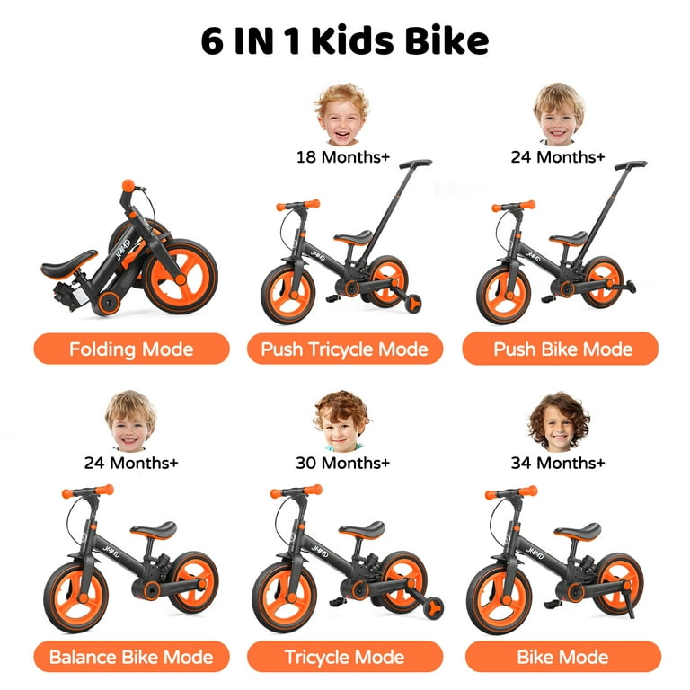 JMMD Toddler Bike with Training Wheels, 6-in-1 Foldable Tricycle