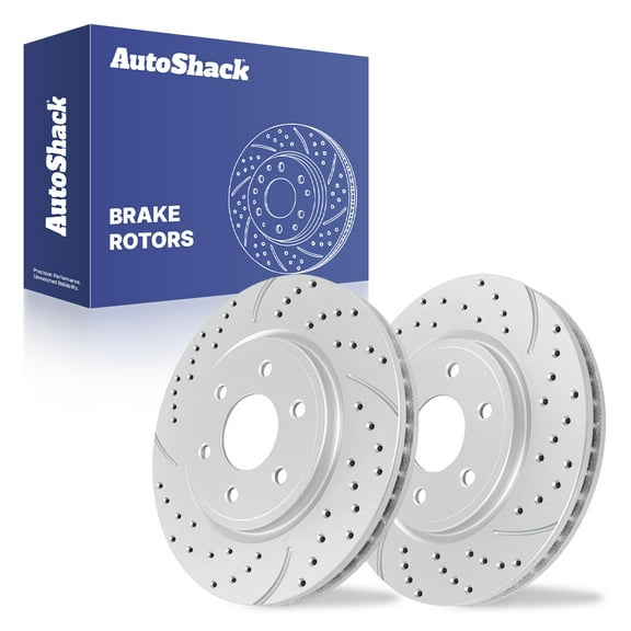 AutoShack 11.64" (295.6 mm) Front Vented Drilled & Slotted Brake Rotors Coated | Replacement for 2005-2025 Nissan Frontier 2005-2015 Nissan Xterra | Silver Matte Finish | 2-PC Set | TurboGuard