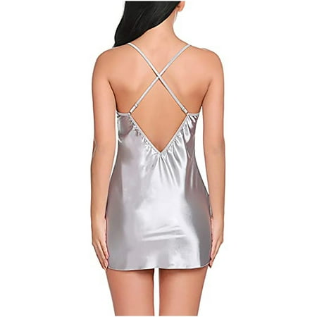 TMOYZQ 50% off Summer! Womens Lingerie V Neck Nightwear Silky Satin Pajamas Nightwear Lace Chemise Mini Teddy Lingerie Nightgown Sexy Full Slips Sleepwear S-XXL