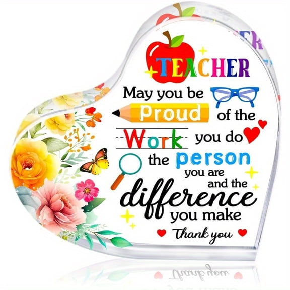 Acrylic Teacher Appreciation Keepsake Colorful Inspirational Message Floral Butterfly Design Perfect End of Year Gift for Women in Education Birthday Gifts for Men Women
