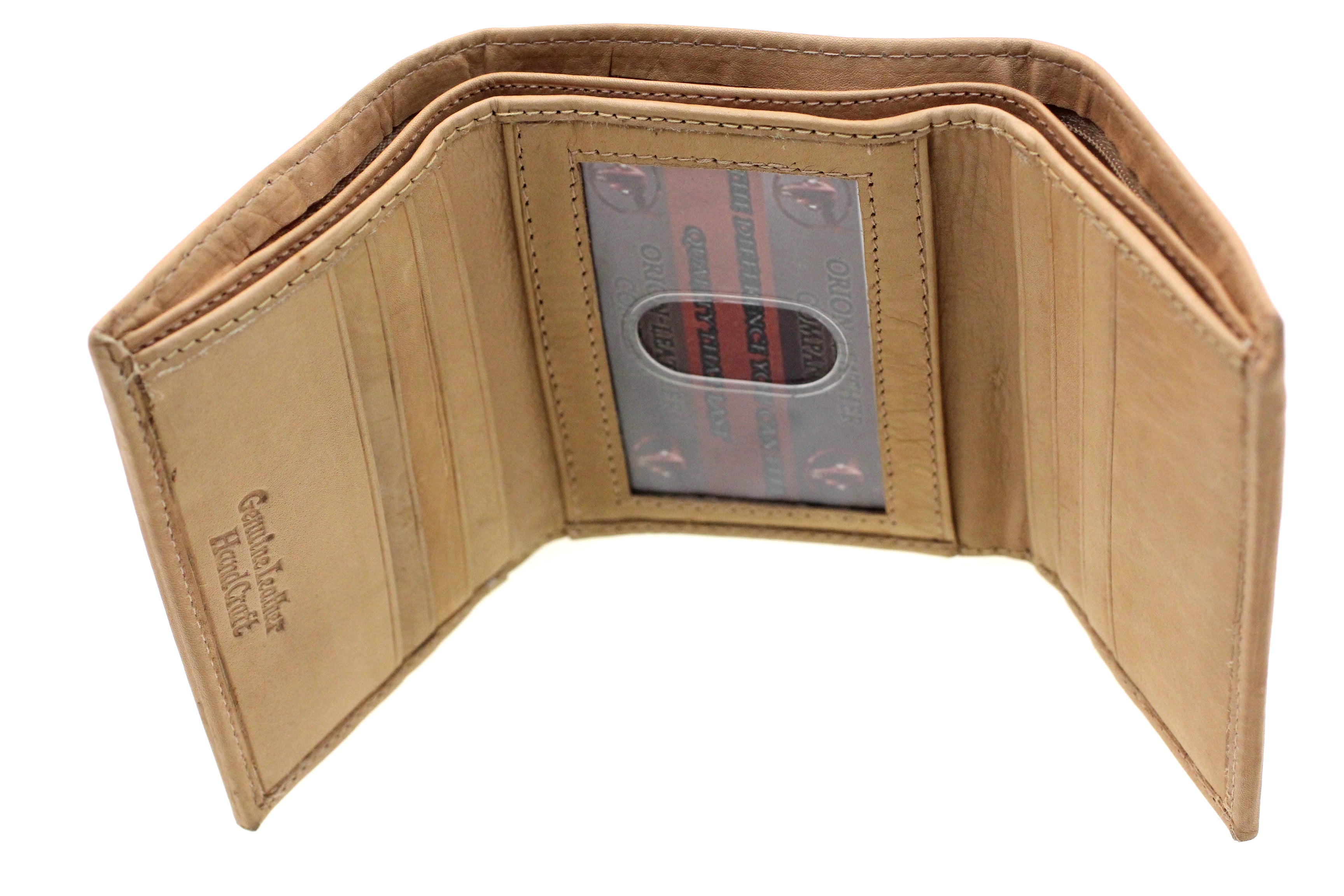 Mens Trifold Wallet Zippered Money Compartment Genuine Leather 8 Card