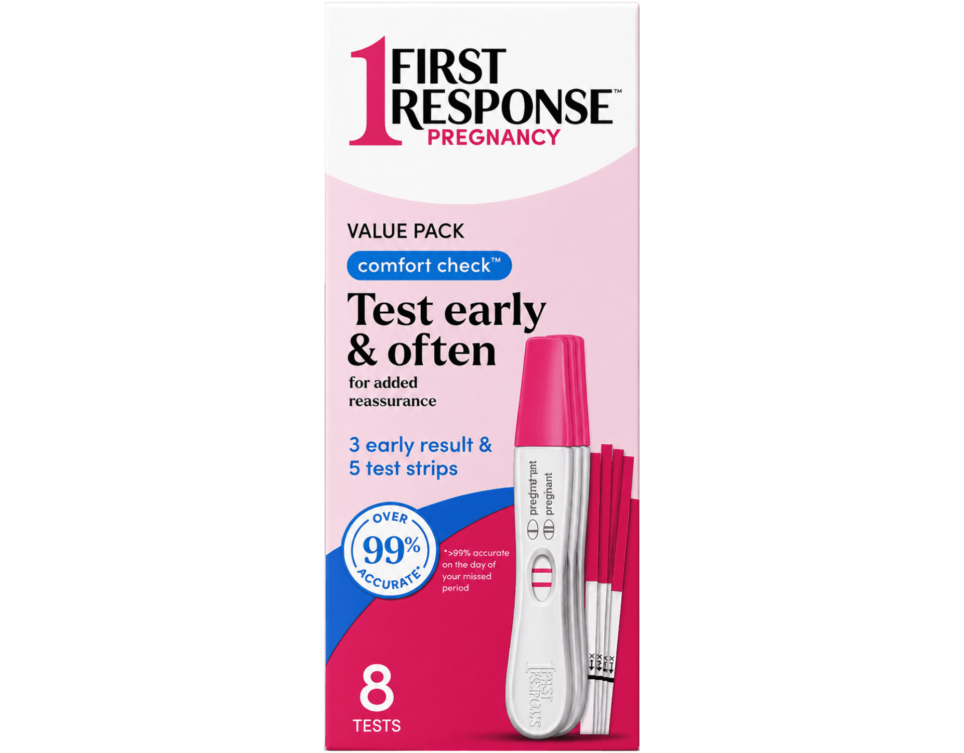 First Response Comfort Check Pregnancy Test, 8 Count – Early Result Home Test Kit 4 Pack
