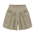 thumbnail image 4 of Landzoo Women'S Shorts Solid Color Elastic Waist With Pockets Summer Casual Women Lighrweight Shorts Size M Khaki, 4 of 5