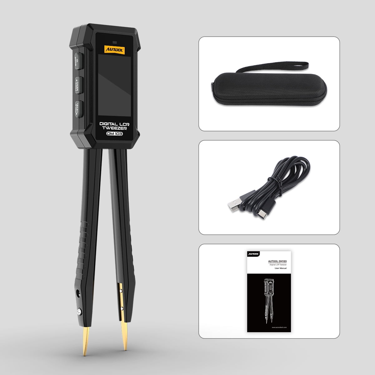 Autool DM103 Digital LCR Tweezer, Resistance Capacitance Inductance Tester for Automotive Circuit Diagnosis, with Resistance Capacitance Diode Mode
