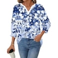 thumbnail image 5 of TaTaai Womens Casual Printed Blouse V-Neck 3/4 Length Sleeve with Smocked Cuffs Loose Fit Fashion Unstructured Print Soft Lightweight Top for Spring Holiday Gift, 5 of 7
