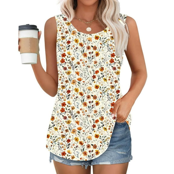 YUGYXL Womens Plus Size Sleeveless T Shirts Basic Crewneck Tank Top Tee Summer Casual Workout Fashion Floral Print Y2K Clothes Multicolor,XXXL