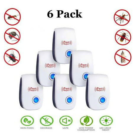 HURRISE Ultrasonic Pest Repeller, 6 Pack Spider Repellent Indoor Best Electronic Plug Pest Reject Control Mosquito Cockroach Mouse Killer Repeller to Repel Insects Mice Spider Ant Roaches Bugs (Best Way To Repel Mosquitoes)