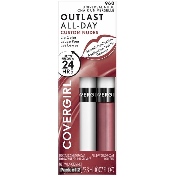 CoverGirl Outlast 2 Step Lip Color, 960-Universal Nude (Pack of 2)