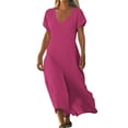 thumbnail image 3 of TaTaai Short Sleeve V-Neck Maxi Dress Women's Solid Color Casual Dress with Lock Detail Stretchy Polyester Blend Summer Wear Gift, 3 of 6