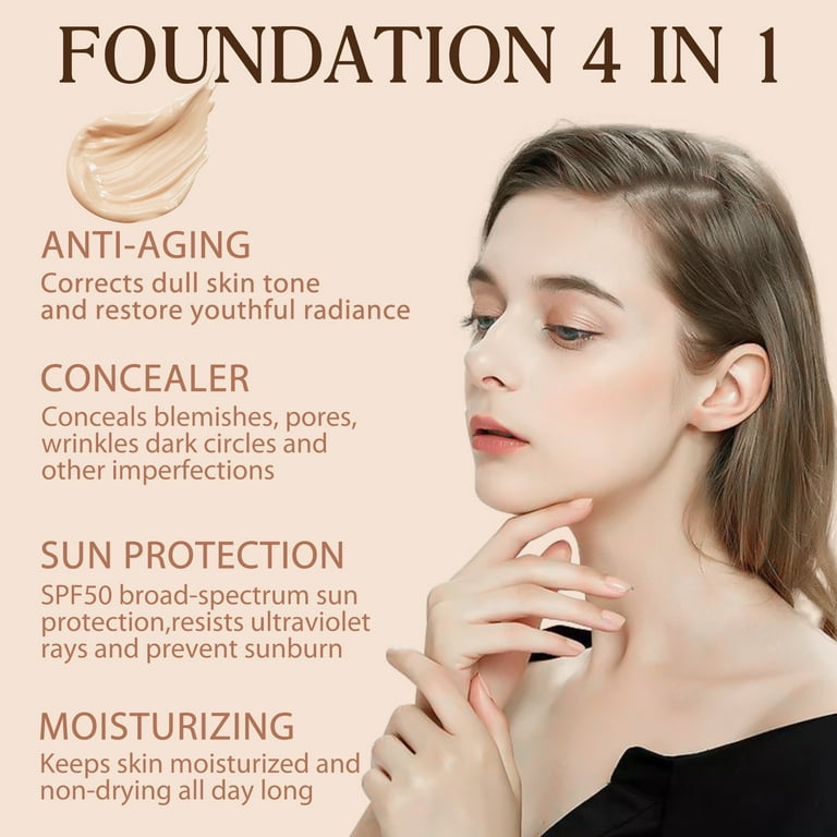 IKZEE 4-in-1 Foundation Set, Lightweight SPF50, Medium Coverage